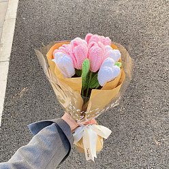 Pink DIY Tulip Bouquet Display Decoration Knitting Starter Kit, Flower Bouquet Set for Beginners, Handmade Gift for Teacher Girlfriend, Pink, 38x5cm