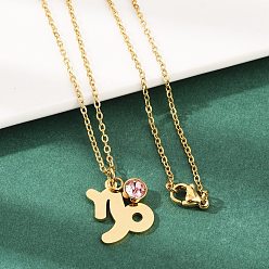 Козерог 304 ожерелья с подвесками в виде созвездий из нержавеющей стали и стеклянного сверла, реальный 18 k позолоченный, вакуумные покрытия, Козерог, 17.72 дюйм (45 см), Кулон : 16x14.5x1.1 мм