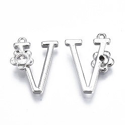 Letter V Латунные подвески, со стразами, без кадмия, без никеля и без свинца, алфавит, платина, letter.v, 17x12x2.5 мм, отверстие : 1 мм