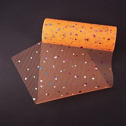 Dark Orange BENECREAT Heart Glitter Sequin Deco Mesh Ribbons, Tulle Fabric, Tulle Roll Spool Fabric For Skirt Making, Dark Orange, 6 inch(15cm), about 10yards/roll(9.144m/roll)
