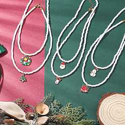 Mixed Shapes 6 шт. 6 стили, ожерелья из белого стекла с эмалью, Санта-Клаус, рождественская елка, олень, снеговик, бисер для женщин, золотые, разноцветные, разнообразные, 16.93 дюйм (43 см), 1 шт / стиль