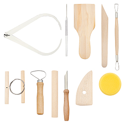 Blanched Almond Tool Sets, with Wooden Pottery Clay Carving Curved Clapper Tool, Rolling Pin, Circular Clay Hole Cutters and Pottery Tools, Blanched Almond