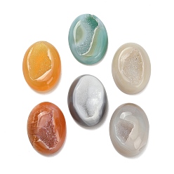 Гальванический Агат Овальный натуральный агатовый орнамент с друзами, фигурка для украшения дома, фэншуй декор, окрашенная и подогревом, 39~40x29~30x9~15 мм