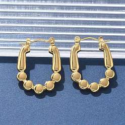 Настоящее золото 18K 304 серьги из нержавеющей стали для женщин, ионное покрытие (ip), овальные, реальный 18 k позолоченный, 27x20x2.5 мм