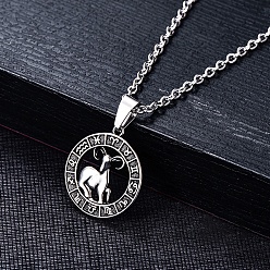 Овен Подвески из нержавеющей стали, не тускнеющие, цвет нержавеющей стали, плоский круглый с подвеской в виде созвездия, Овен, 28x25 мм