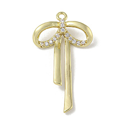 Настоящее золото 14K Подвеска из латуни с микропаве и кубическим цирконием s, долговечный бантик с покрытием, реальный 14 k позолоченный, 27x15.5x3.4 мм, отверстие : 1.4 мм