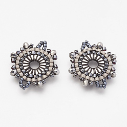 Серый Японский бисер miyuki & toho ручной работы ссылки, Ткацкий станок, цветок, серые, 22x20x3 мм, отверстие : 1~2 мм