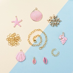 Pink Изготовление браслетов diy, с подвесками из окрашенного распылением сплава, Талисман из сплава, изготовление железного браслета и железные концы с цепочками твист-удлинителя, розовые, 35.5x29.5x5 мм, отверстие : 2 мм