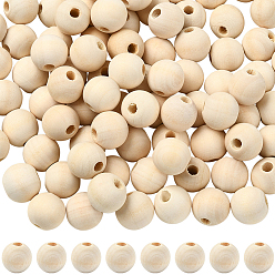 Цвет Древесины Натуральные незаконченные деревянные бусины, круглые деревянные бусины из бисера для изготовления поделок, бусины макраме, деревесиные, 16x14~15 мм, отверстие : 3~5 мм, 150 шт / комплект