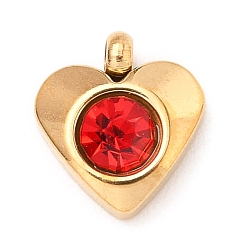 Гиацинт 304 прелести нержавеющей стали, с акриловыми стразами, граненые, очарование камня, сердце, золотые, гиацинт, 8.2x7.2x3.2 мм, отверстие : 1 мм