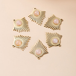 Розовый Кварц Подвески из натурального розового кварца в богемном стиле, слезинки, с выводами из нержавеющей стали золотой тон, 27x24x5 мм