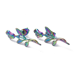 Rainbow Color Ионное покрытие (ip) 304 серьги-гвоздики из нержавеющей стали цветок жизни для женщин, Радуга цветов, 24.5x10 мм, штифты : 0.7 мм