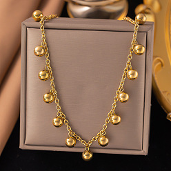 Золотой 304 ожерелья из нержавеющей стали с круглыми шариками и кисточками для женщин, золотые, 16.38 дюйм (41.6 см)
