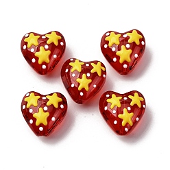 Желтый Стеклянные эмалевые бусины, бусины ручной работы, Сердце звездочкой, желтые, 13.5~14x14x8.5 мм, отверстие : 1.2 мм