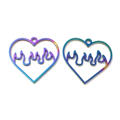 Rainbow Color Ионное покрытие (ip) 304 подвески из нержавеющей стали, сердце с огненным шармом, Радуга цветов, 24x25x1.5 мм, отверстие : 2 мм