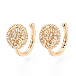 Настоящее золото 18K Латунные серьги-манжеты из прозрачного кубического циркония, плоско-круглые, реальный 18 k позолоченный, 12.5x11x9 мм