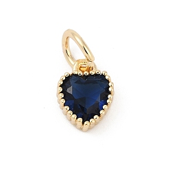 Прусский Синий Латунные микро проложить кубического циркония подвески, сердце прелести, стойки покрытие, долговечный, с целью перехода в кольце, берлинская лазурь, 9x7x3.5 мм