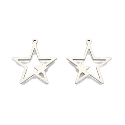 Нержавеющая Сталь Цвет Не тускнеющие 201 подвески из нержавеющей стали, звезда, цвет нержавеющей стали, 26x25x1.5 мм, отверстие : 1.4 мм