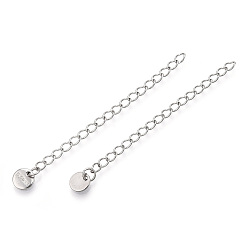 Stainless Steel Color Tarnish Resistant 304 Stainless Steel Curb Chain Extender, End Chain with Flat Round Tab, Cadmium Free & Nickel Free & Lead Free, Stainless Steel Color, 61mm