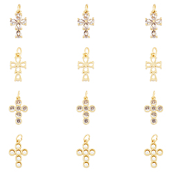 Настоящее золото 18K 12 шт. 2 подвески из латуни с микропаве из прозрачного кубического циркония, с прыжковых колец, долговечный, без кадмия и без свинца, крестик, реальный 18 k позолоченный, 15~16.5x9~11x2.5~3 мм, кольца прыжок: 5x0.9 мм, отверстие : 3.2 мм, 6 шт / стиль