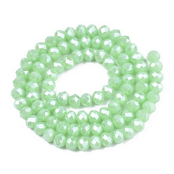 Light Green Electroplate Glass Beads Strands, Imitation Jade Beads, Pearl Luster Plated, Faceted, Rondelle, Light Green, 6x5mm, Hole: 1mm, about 87~90pcs/strand, 17~17.5 inch(42.5~43.75cm)