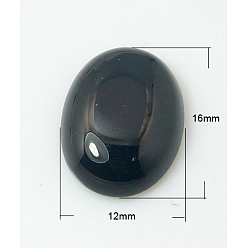 (946F)Морозный цвет внутри  Жонкиль / Непрозрачная зеленая подкладка Натуральный черный агат кабошонов, овальные, 16x12x4 мм