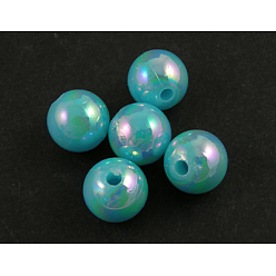 Cyan Eco-Friendly Poly Styrene Acrylic Beads, AB Color Plated, Round, Cyan, 5mm, Hole: 1mm, about 7500pcs/500g