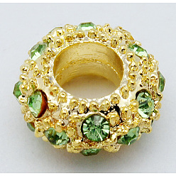 Перидот Европейские бусины, сплав, стразы , бусины с большим отверстием, золото , перидот, 11x6 мм, отверстие : 5 мм