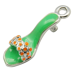 Vert Mer Laiton émail pendentifs, chaussures à talons hauts, de couleur métal platine , vert de mer, 7x23x6mm, Trou: 2mm