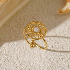 Золотой Регулируемые 304 манжеты из нержавеющей стали с открытыми кольцами, плоские круглые с солнцем, с эмалью, золотые, 12.5 мм