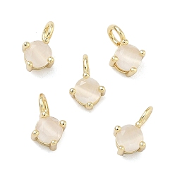 Белый Подвески из латунной кошки, плоский круглый шарм, долговечный, стойки покрытие, без свинца и без кадмия, реальный 18 k позолоченный, белые, 8~9x5.5x4 мм, отверстие : 2 мм