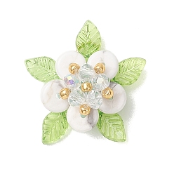 Говлит Подвески из натурального говлита и стекла, цветочный шарм, 23.5x26.5x9.5 мм, Перейти кольцо: 5x0.8 мм, внутренний диаметр: 3.5 мм