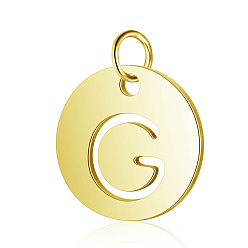 Letter G 304 Stainless Steel Charms, Flat Round with Letter, Golden, Letter.G, 12x1mm, Hole: 2.5mm