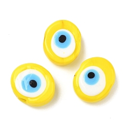 Желтый Ручной зло бусины глаз, овальные, желтые, 16~17x20~21x8~11 мм, отверстие : 3~3.5 мм