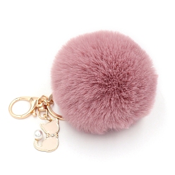 Бледно-фиолетовый Красный Брелок с помпоном и котом из искусственного меха кролика, украшение мешков, бледно-фиолетовый красный, 8 см