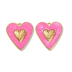 Ярко-Розовый 304 подвески из нержавеющей стали, сердце, с акриловой, вакуумные покрытия, реальный 18 k позолоченный, ярко-розовый, 42.5x38.5x5 мм, отверстие : 3x3.2 мм