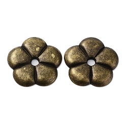 Bronze Antique Perles en alliage de style tibétain, sans cadmium et sans plomb, 5-pétales de fleurs, bronze antique, 27x27x3mm, Trou: 4mm