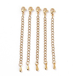 Золотой 304 удлинитель цепи из нержавеющей стали, с застежками-лапками омара и шариками, золотые, 68.5 мм, ссылка: 4x2.8x0.5 mm, застежка : 9.3x6x3 mm