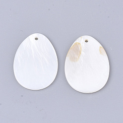 Beige Freshwater Shell Pendants, teardrop, White, 24x18x1.5mm, Hole: 1.2mm