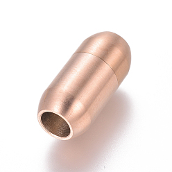 Rose Gold 304 Stainless Steel Magnetic Clasps with Glue-in Ends, Frosted, Column, Rose Gold, 19x9mm, Hole: 5mm