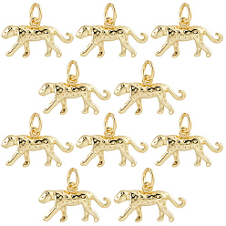 Настоящее золото 18K 10подвески из латуни с гальваническим покрытием, амулеты гепарда, долговечный, без кадмия и без свинца, реальный 18 k позолоченный, 9.5x17x4.3 мм, отверстие : 3.6 мм