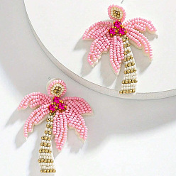 Pink Пластиковые серьги-гвоздики в стиле бохо, кокосовая пальма, платина, розовые, 62x46 мм