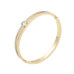 Golden Ion Plating(IP) 304 Stainless Steel Pave Crystal Rhinestone Hinged Bangles, with Glass, Golden, Inner Diameter: 2-1/4x2 inch(5.8x5.05cm)