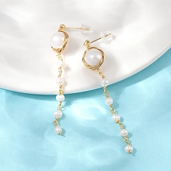 Настоящее золото 14K Круглые латунные серьги-гвоздики с кисточками из натурального пресноводного жемчуга, реальный 14 k позолоченный, 66x10.5 мм