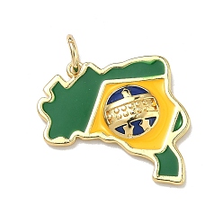 Желтый Латунные подвески, подвески в виде карты Бразилии, с эмалью, стойки покрытие, долговечный, без кадмия и без свинца, золотые, желтые, 25x22x3 мм, отверстие : 4 мм