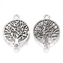 Antique Silver Tibetan Style Alloy Links connectors, Cadmium Free & Lead Free,, Flat Round with Tree, Antique Silver, 23x16x1.5mm, Hole: 2mm, about 785pcs/1000g