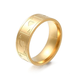 Настоящее золото 18K 304 кольца из нержавеющей стали для женщин, игральная карта, реальный 18 k позолоченный, 8 мм, внутренний диаметр: 20 мм