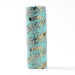 Turquoise Bowknot & Heart Deco Mesh Ribbons, Tulle Fabric, Tulle Roll Spool Fabric For Skirt Making, Turquoise, 6 inch(15cm), about 10yards/roll(9.144m/roll)