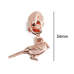 Rose Gold Alloy Zipper Head with Bird Charms, Zipper Pull Replacement, Zipper Sliders for Purses Luggage Bags Suitcases, Rose Gold, 3.4cm