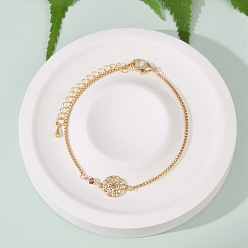 Octagon Браслеты-цветы с микропаве из кубического циркония из латуни на день рождения, цепочка-коробка ювелирные изделия для женщин, реальный 18 k позолоченный, восьмиугольник, 7-1/8 дюйм (18 см), 58 удлинительная цепь мм, Кулон : 10x13.5x3 мм